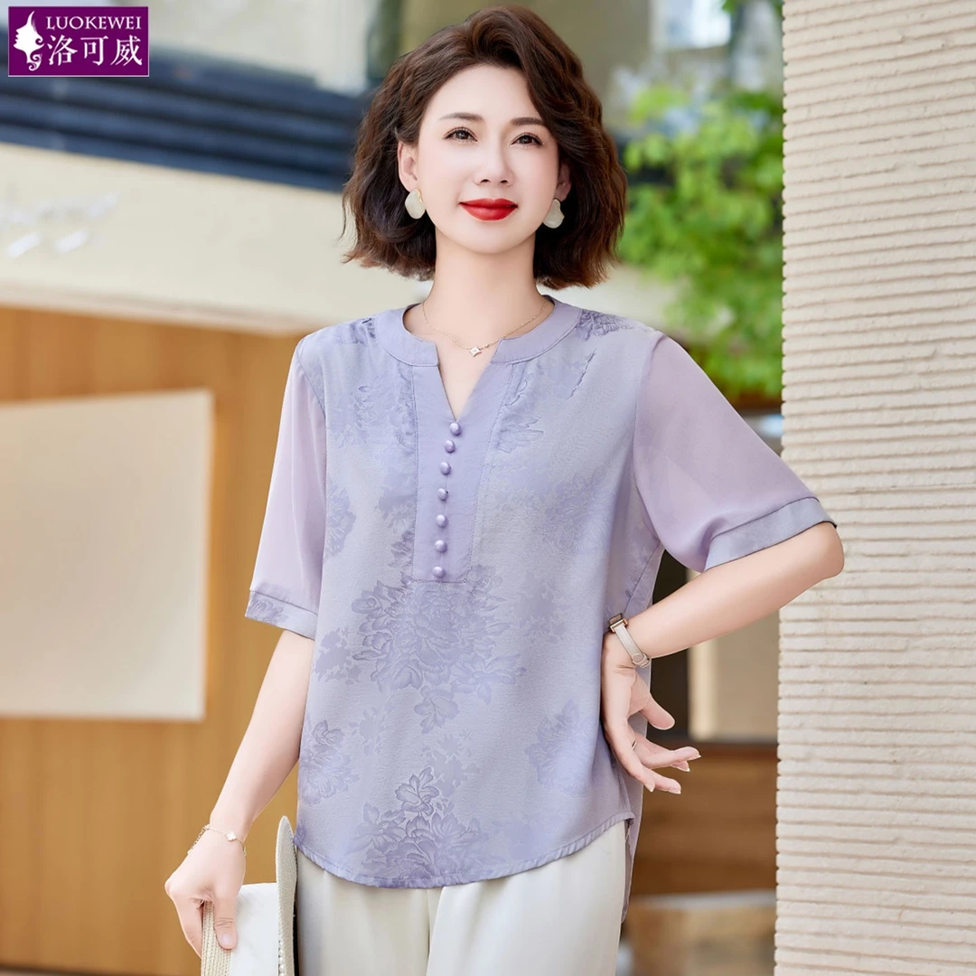 妈妈夏装短袖衬衫时髦上衣2025新款中老年女薄款小衫两件套装洋气