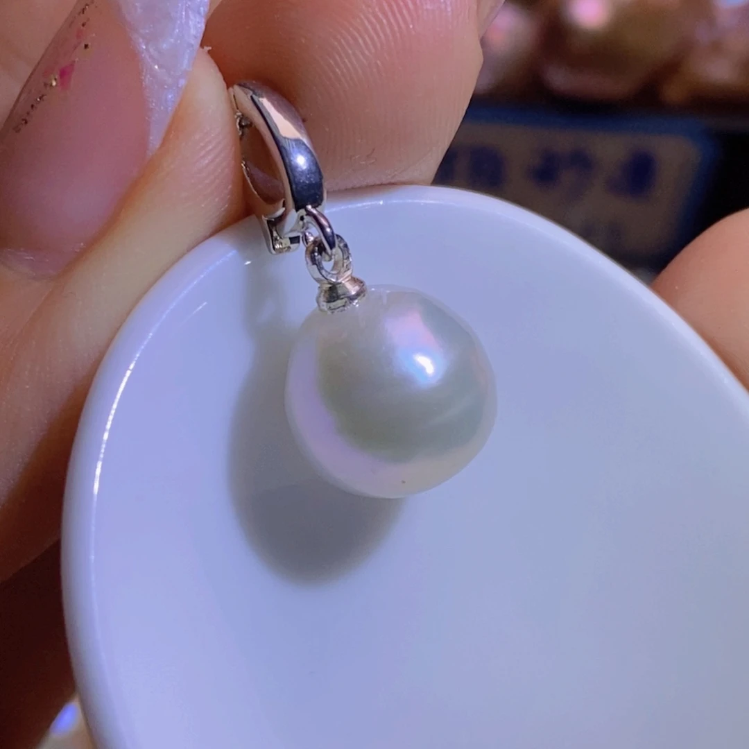 银S925镶嵌淡水珍珠天然珍珠无染色，无优化