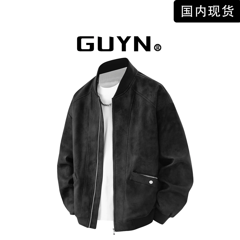 【品牌现货】GUYN皮夹克男款春秋季美式潮牌痞帅风休闲皮衣外套男装