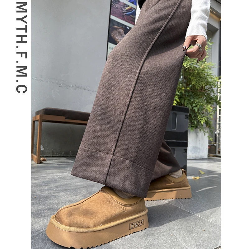 棕咖色加绒毛呢裤子女秋冬季2025新款今年流行爆款九分直筒阔腿裤