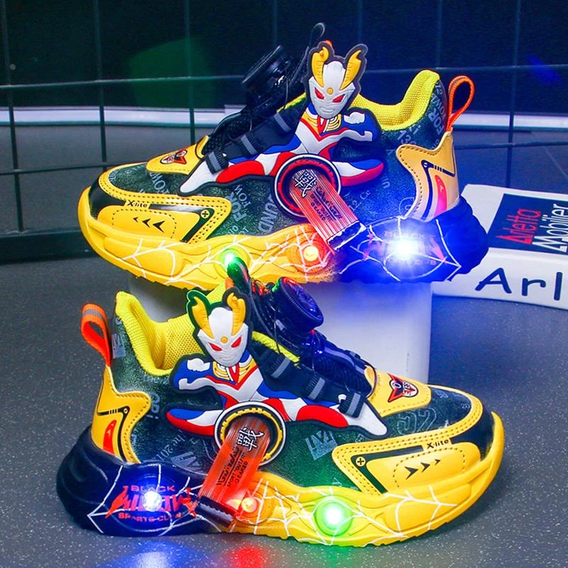 童鞋男童2024新款春季发光闪灯儿童运动鞋旋转扣男孩老爹鞋中大童