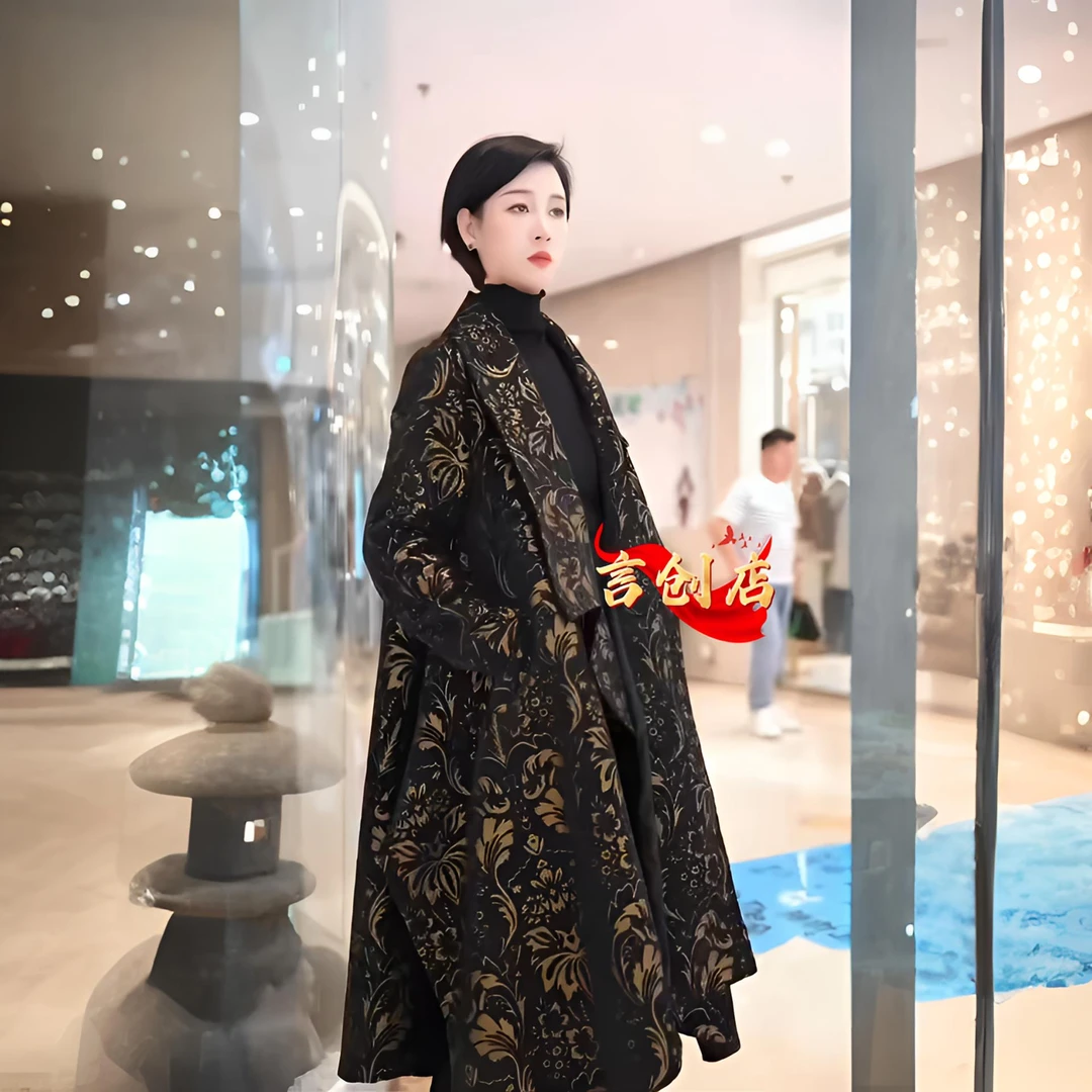 80205原版中国风中长款秋常规长袖不规则风衣气质呢大衣冬季拉风