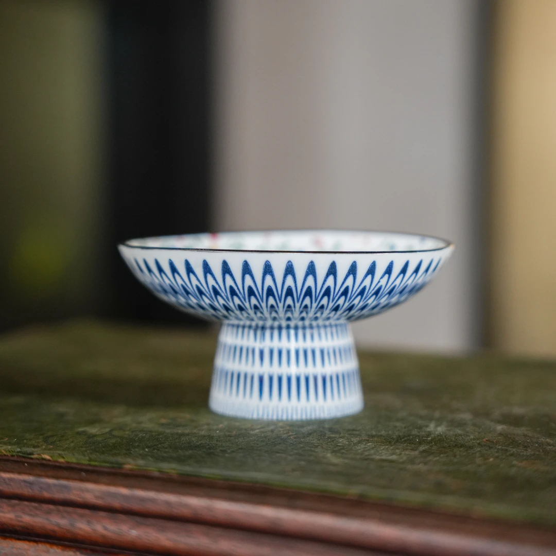 阿茶 多彩小花高足陶瓷茶盘（N00152）