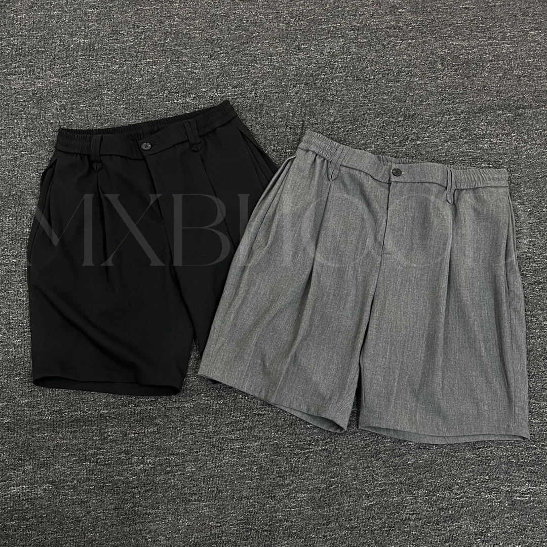 【阿信】双褶复古质感短裤男式夏季松紧休闲直筒西装短裤宽松百搭