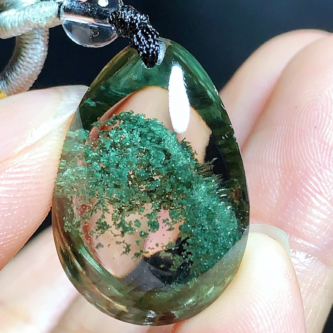 东海水晶天然绿幽灵水晶吊坠毛衣链水滴项坠男女款聚宝盆真品饰品