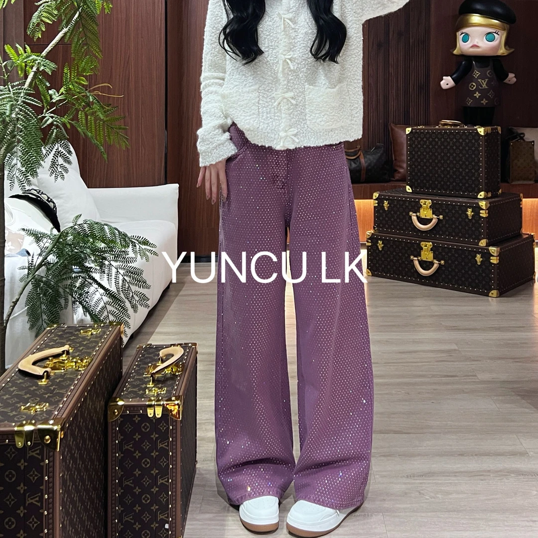 25ss允初新  四季款 重工满烫钻御姐紫高腰牛仔裤女YUCNU-9126