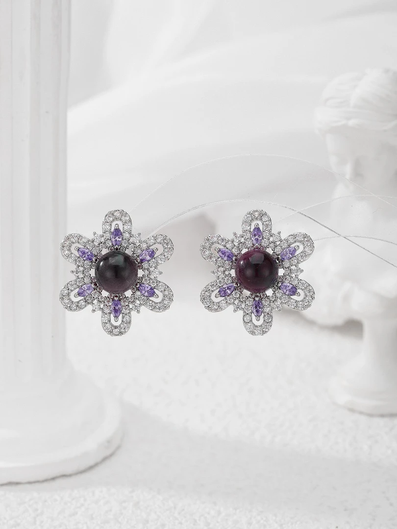 合金合成锆石耳饰 2808高级轻奢时尚精致花朵耳环