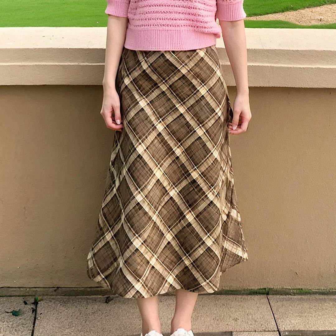 奢姿大码女装2025秋季气质复古格纹半身裙胖妹妹时尚经典风裙子