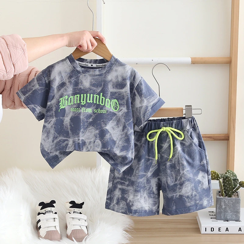 男童夏装套装2025新款中小童儿童男孩夏季扎染短袖夏款潮一件