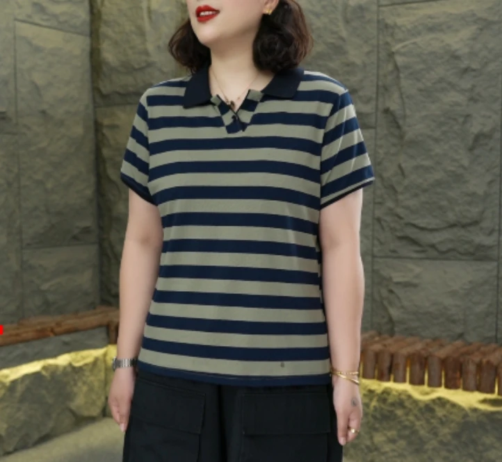 夏季T恤短袖宽松休闲女士剪刀领简约