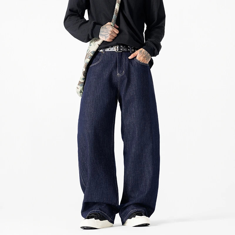 防褪色复古原色牛仔裤男士直筒秋冬季新款宽松弯刀裤休闲潮流长裤