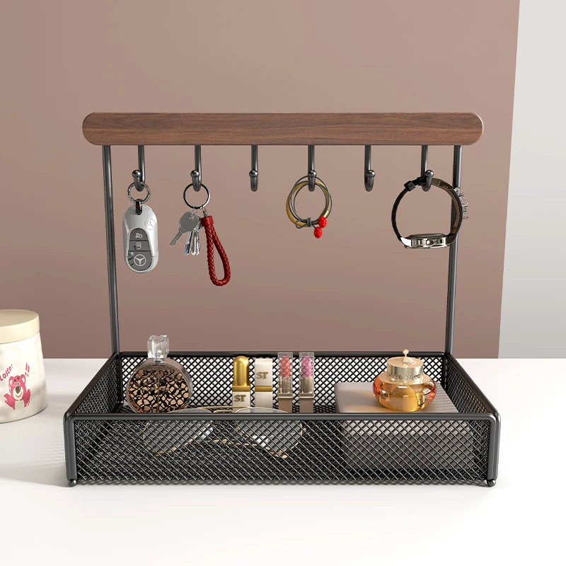 家用玄关桌面杂物整理架入户门钥匙挂架多功能台面香水摆件收纳架