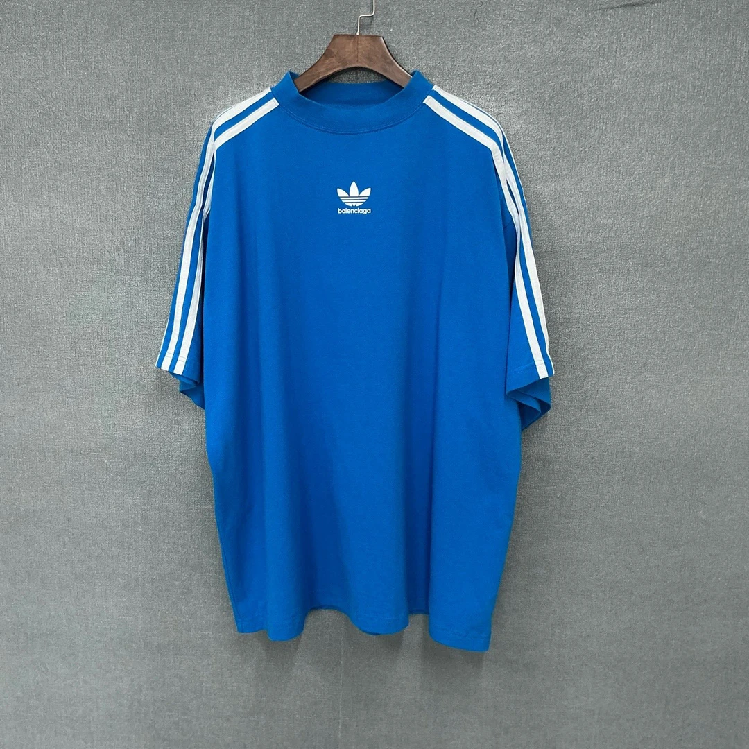 99新 Balenciaga/巴黎世家 三叶草印花蓝色短袖T恤 99新3码/5839