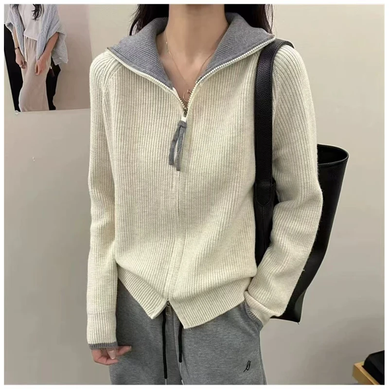 秋季女士拉链针织开衫外套女25新款立领毛衣高级感早秋韩系穿搭