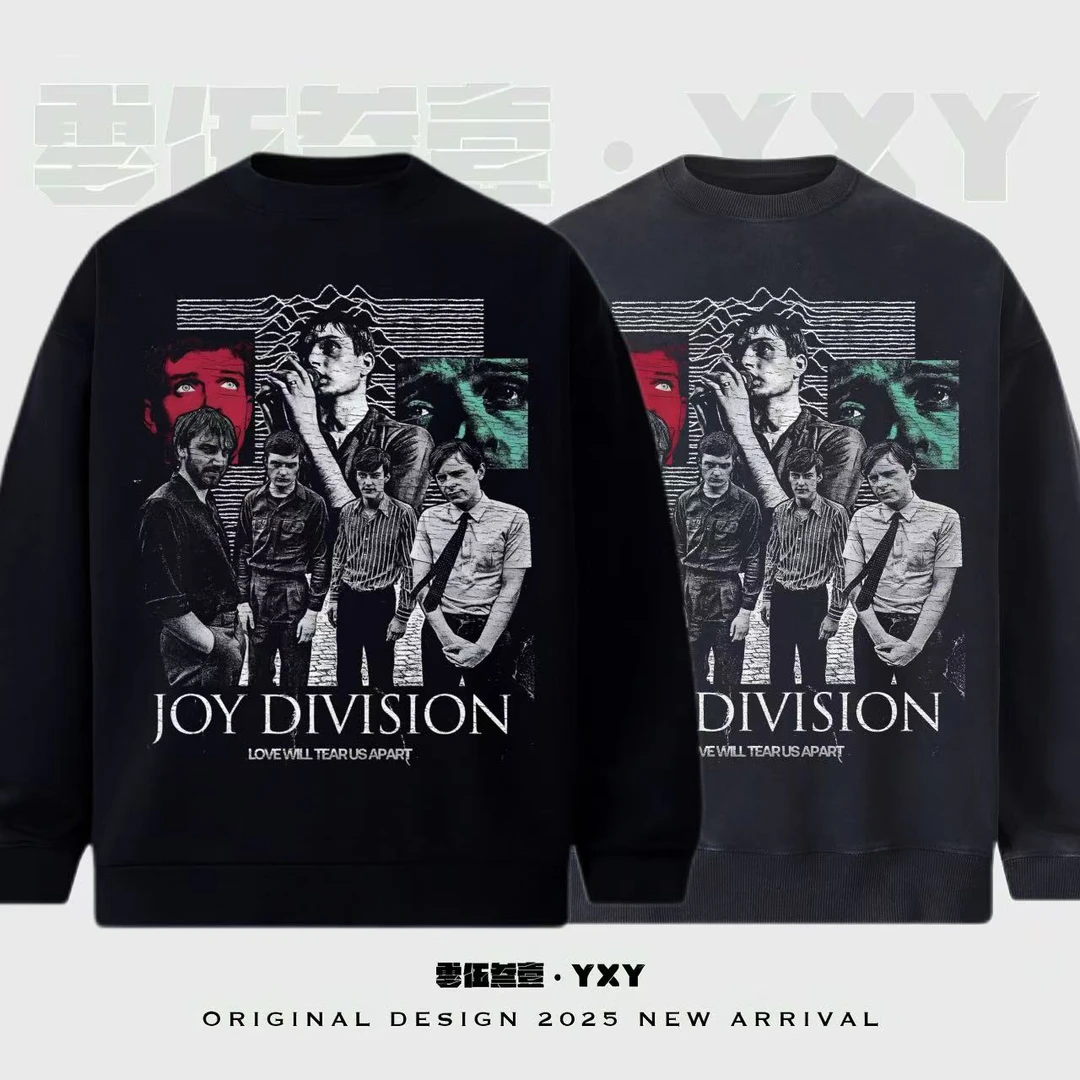 YXY【JOY DIVISION人像】美式复古后朋克摇滚乐队毛圈卫衣重磅印花