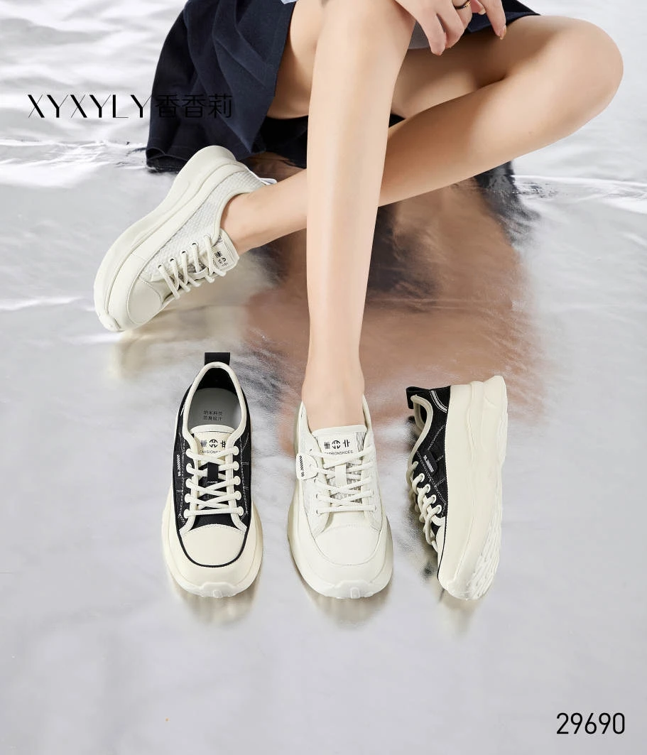 香香莉女鞋2025春夏季29690新款厚底网面小白鞋系带旅游休闲单鞋