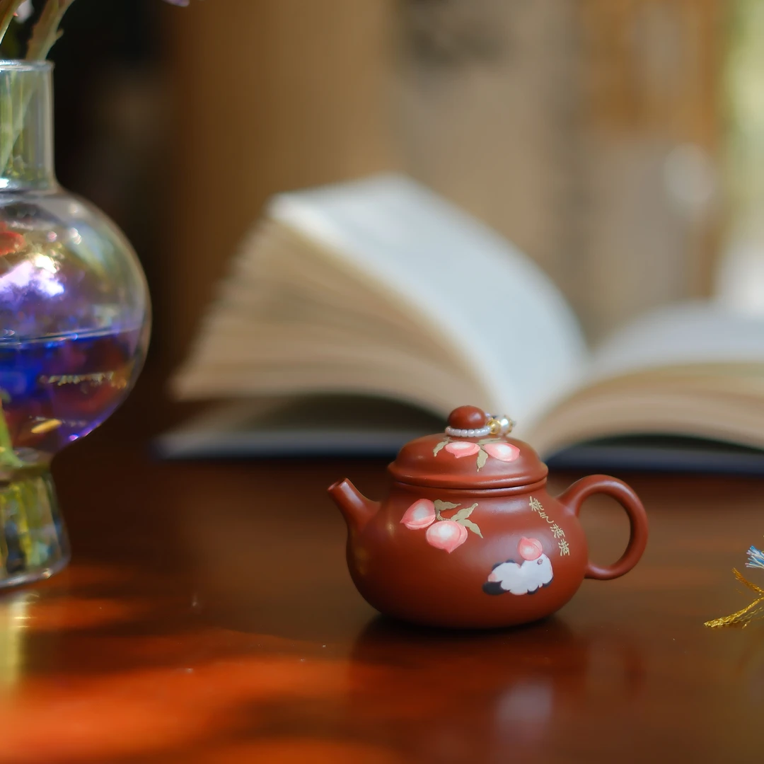 大碗茶器 宜兴熊猫桃气满满容天桃花朱泥紫砂壶功夫茶泡茶壶130cc