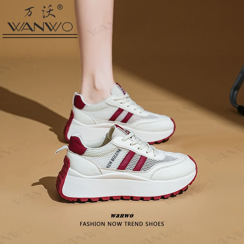 2025新款女鞋厚底时尚百搭透气网面板鞋运动鞋软底松糕网鞋ins