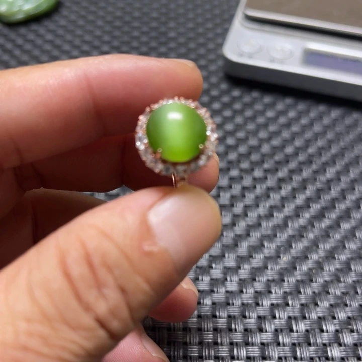 和田玉（碧玉）银S925镀金镶嵌戒指