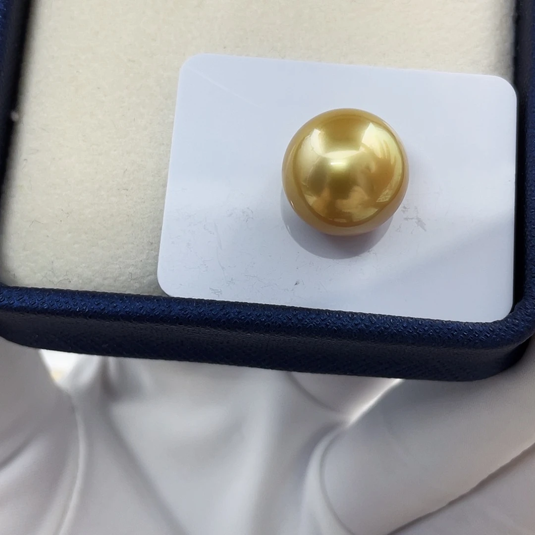 大***手裸珠海水珍珠未镶嵌13.9mm浓金