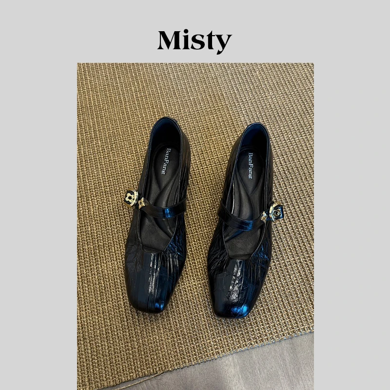 Misty雾屿女鞋|34-40码|3-4.5cm|琥珀流光黑简约低跟时尚单鞋女