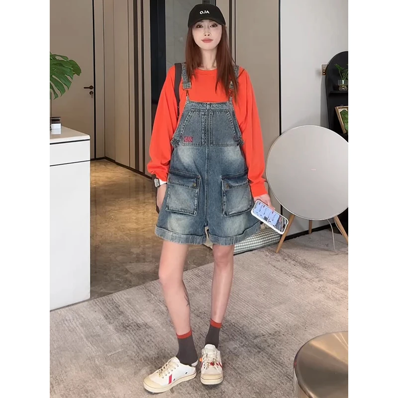 PCNY「叠穿主义」不理理夏季新款小众女装甜系工装牛仔背带连体短裤