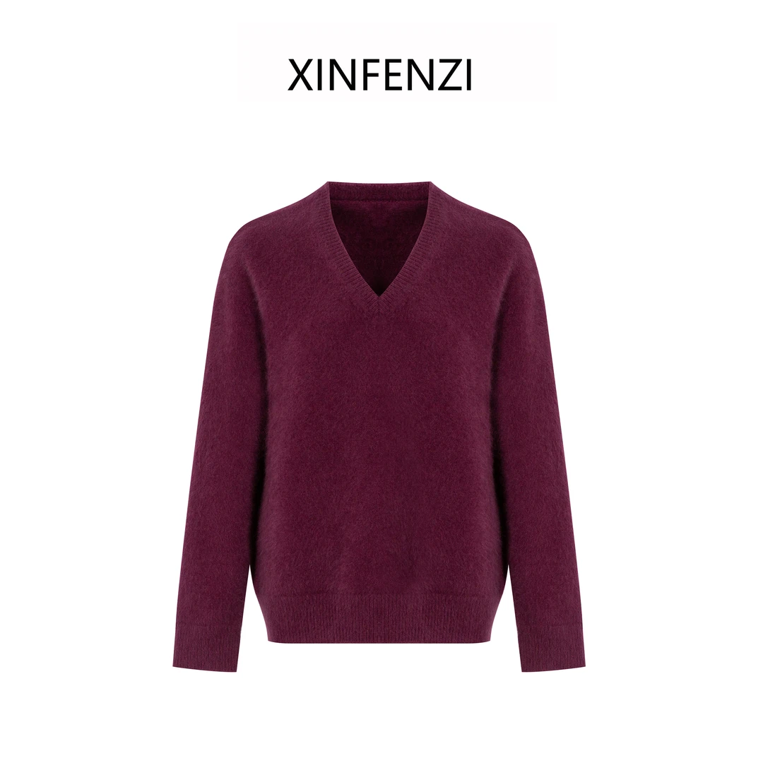 【福宝】XINFENZI 貉绒V领套头毛衣 35857