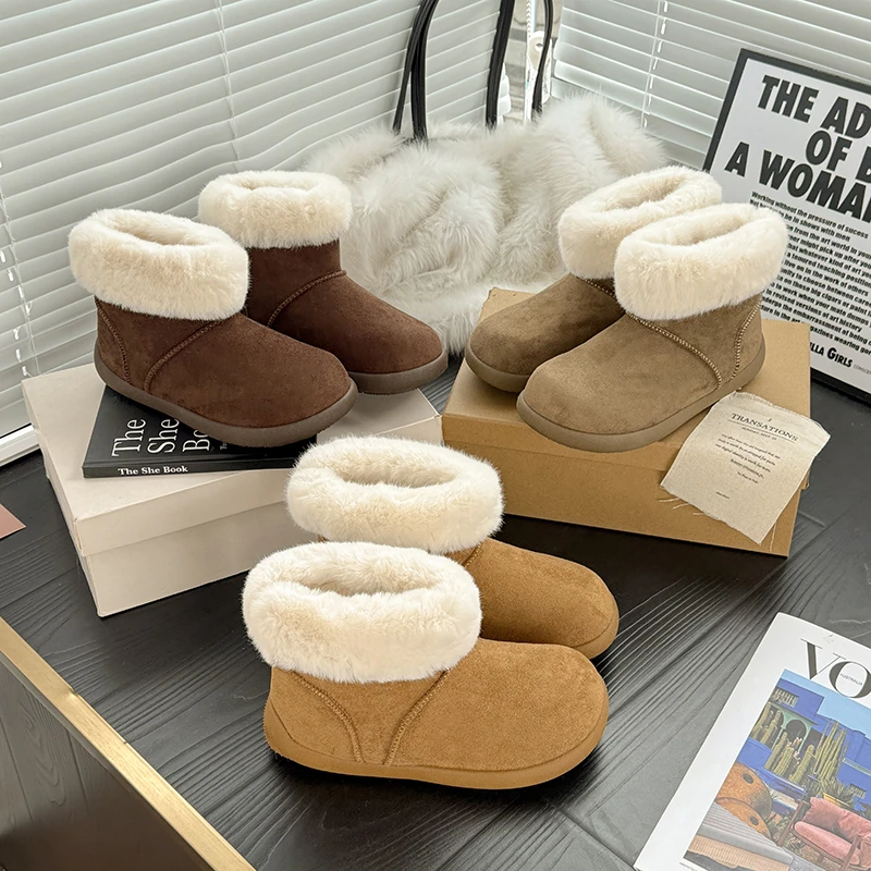 袋鼠卷毛土豆雪地靴2025新款加厚保暖女鞋短筒百搭复古厚底雪地棉
