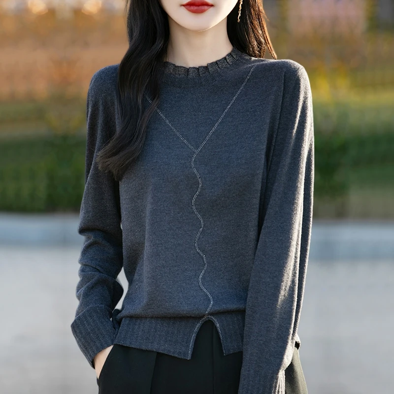 胖mm春秋大码女士毛衣遮肚子显瘦上衣2025新款内搭蕾丝针织打底衫