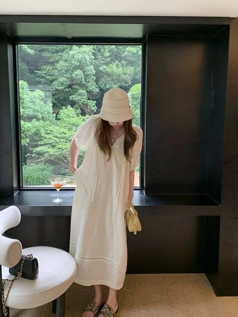 夏季时尚 显瘦亚麻慵懒舒适感连衣裙 2568