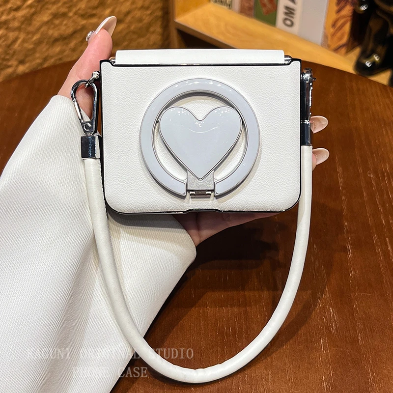 小众设计典雅白爱心磁吸支架手提绳适用于华为purax/P50pocket2