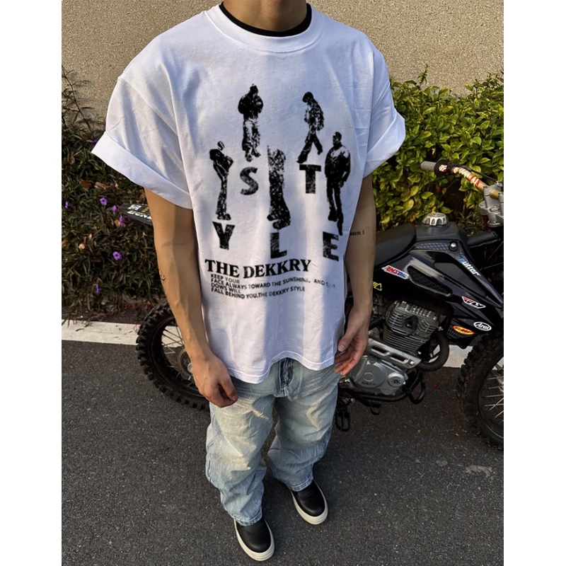 labzaa美式创意设计感人物字母印花短袖T恤男女夏季休闲纯棉上衣