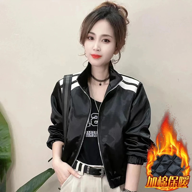 加棉加厚时尚棒球服外套女2024年冬季新款小个子休闲百搭夹克上衣