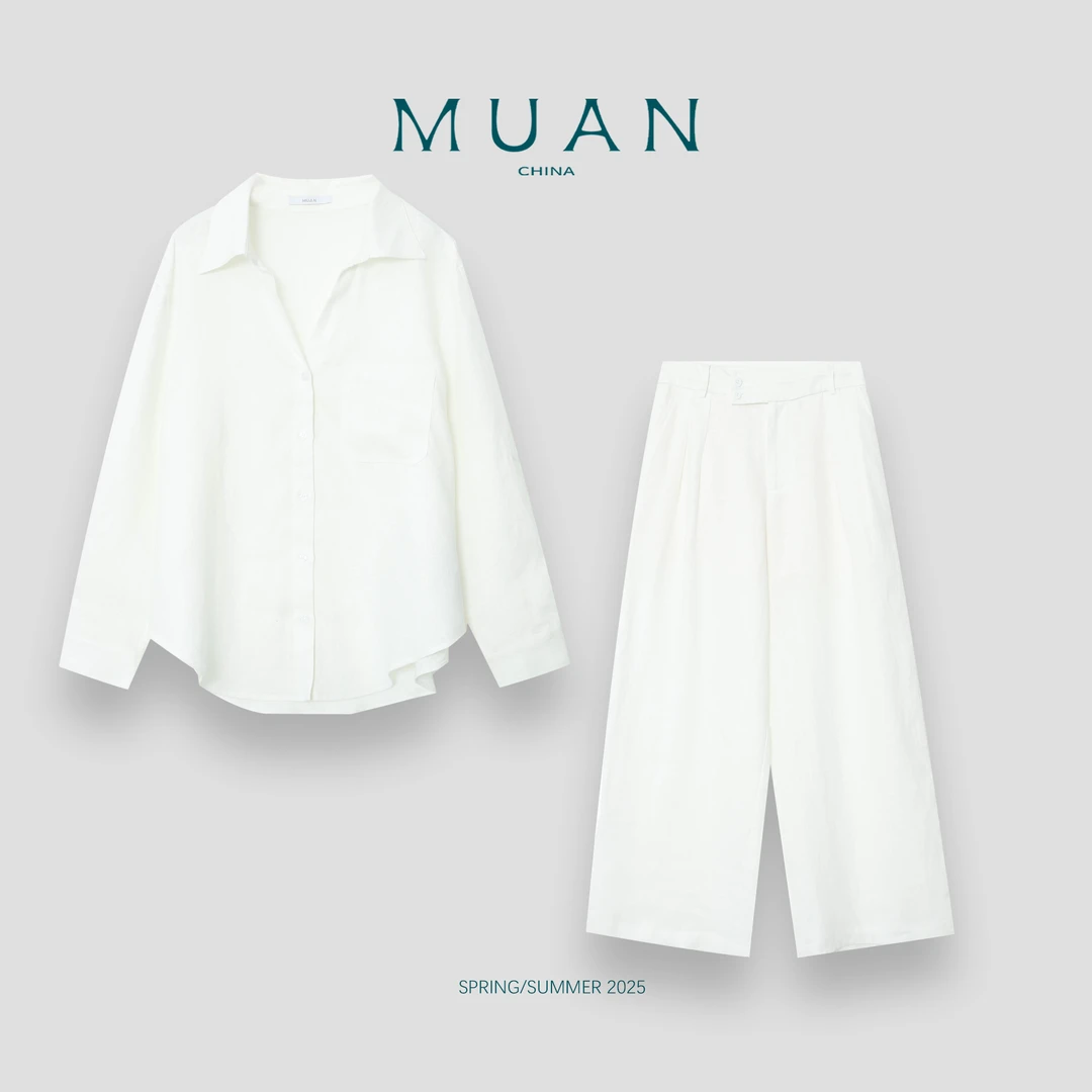 【法式老钱套装】MUAN定制100亚麻高级衬衫套装两件套女YJ-23830