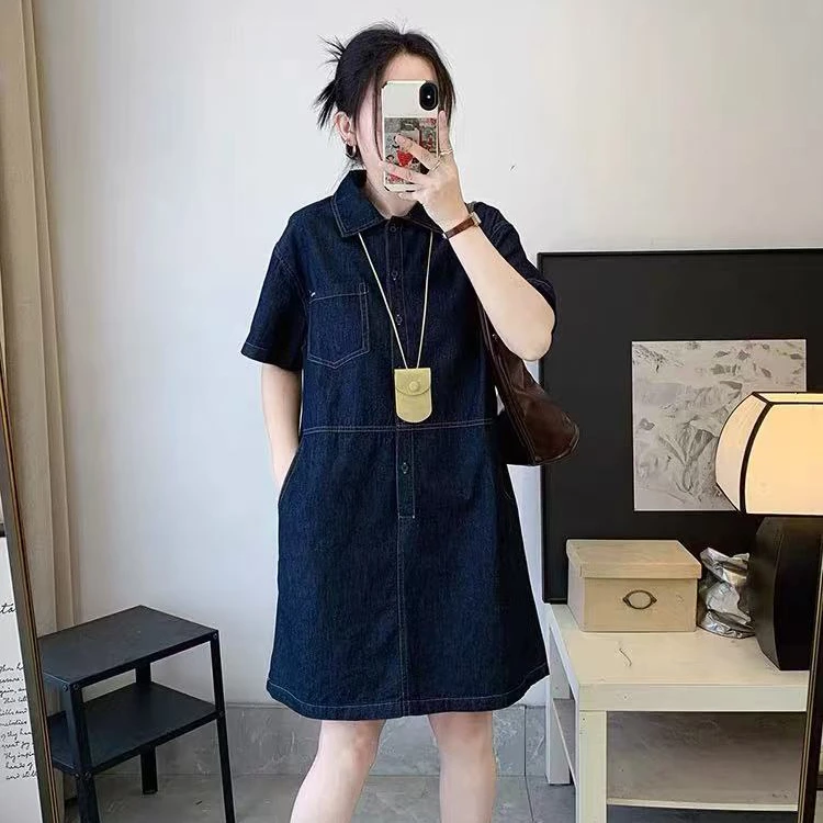 无印心匠K1941深蓝色~牛仔连衣裙&翻领 宽松休闲 B95888