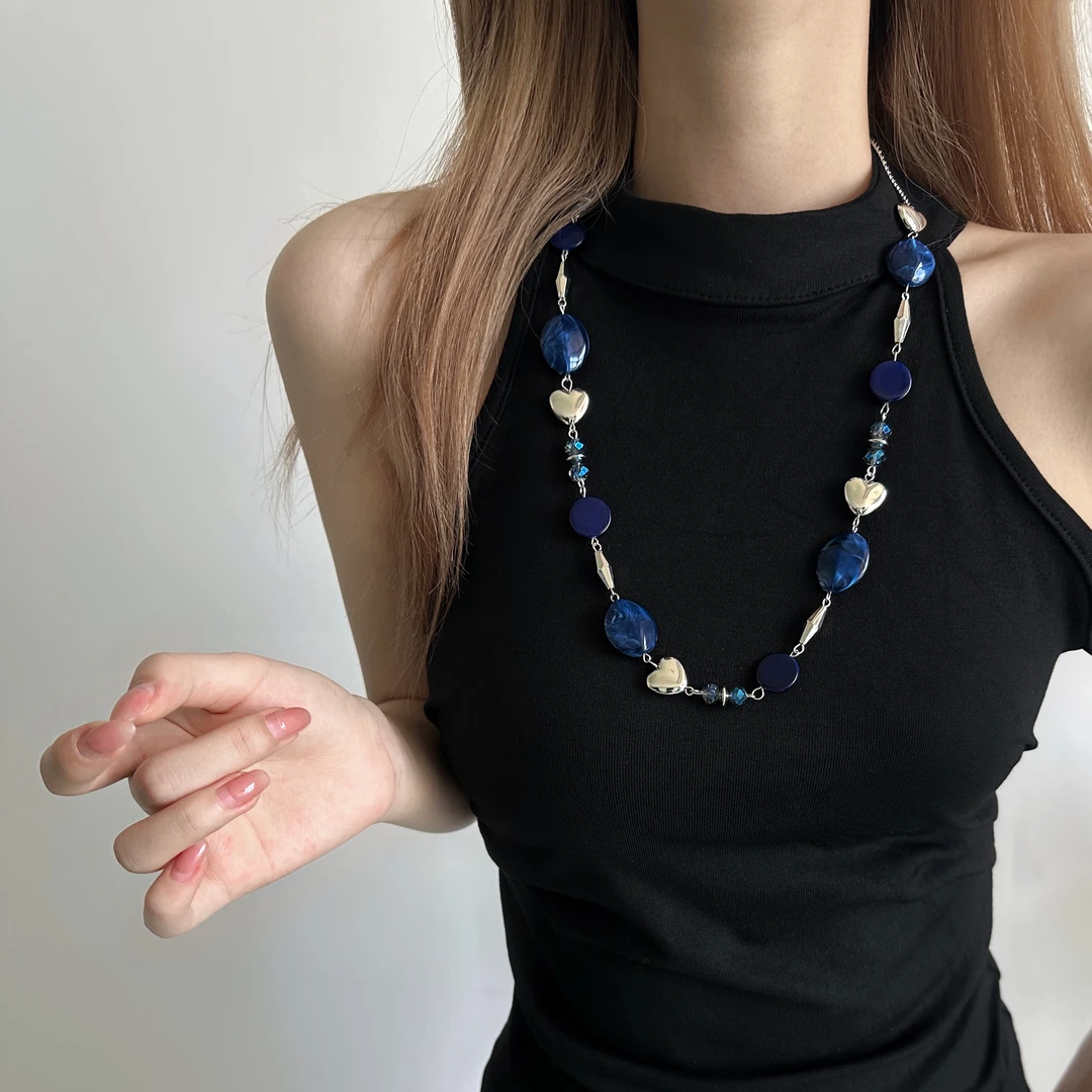 合金亚克力项链 X5748-1时尚潮流小众百搭轻奢设计感几何桃心项链