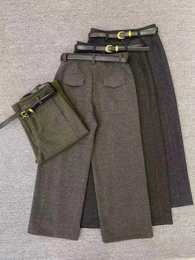 WANTHAT/凡黛卡垂感显瘦百搭毛呢九分直筒宽松休闲裤88010