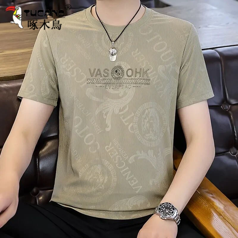 TUCANO/啄木鳥夏天短袖洋气冰丝T恤男士中青年潮流时尚风上衣宽松