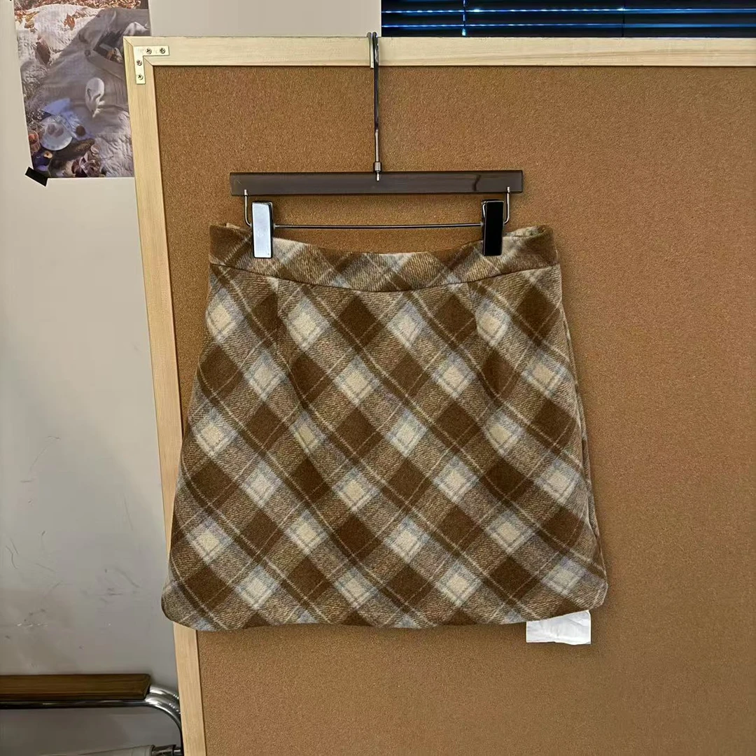 【清】NO退换-磨毛格子半裙【40041】