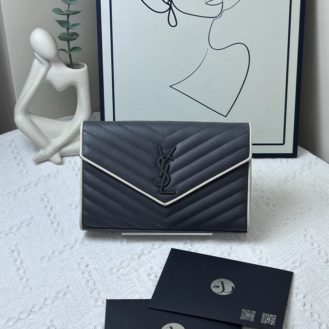 95新 YSL/圣罗兰 信封灰色/JWX5512