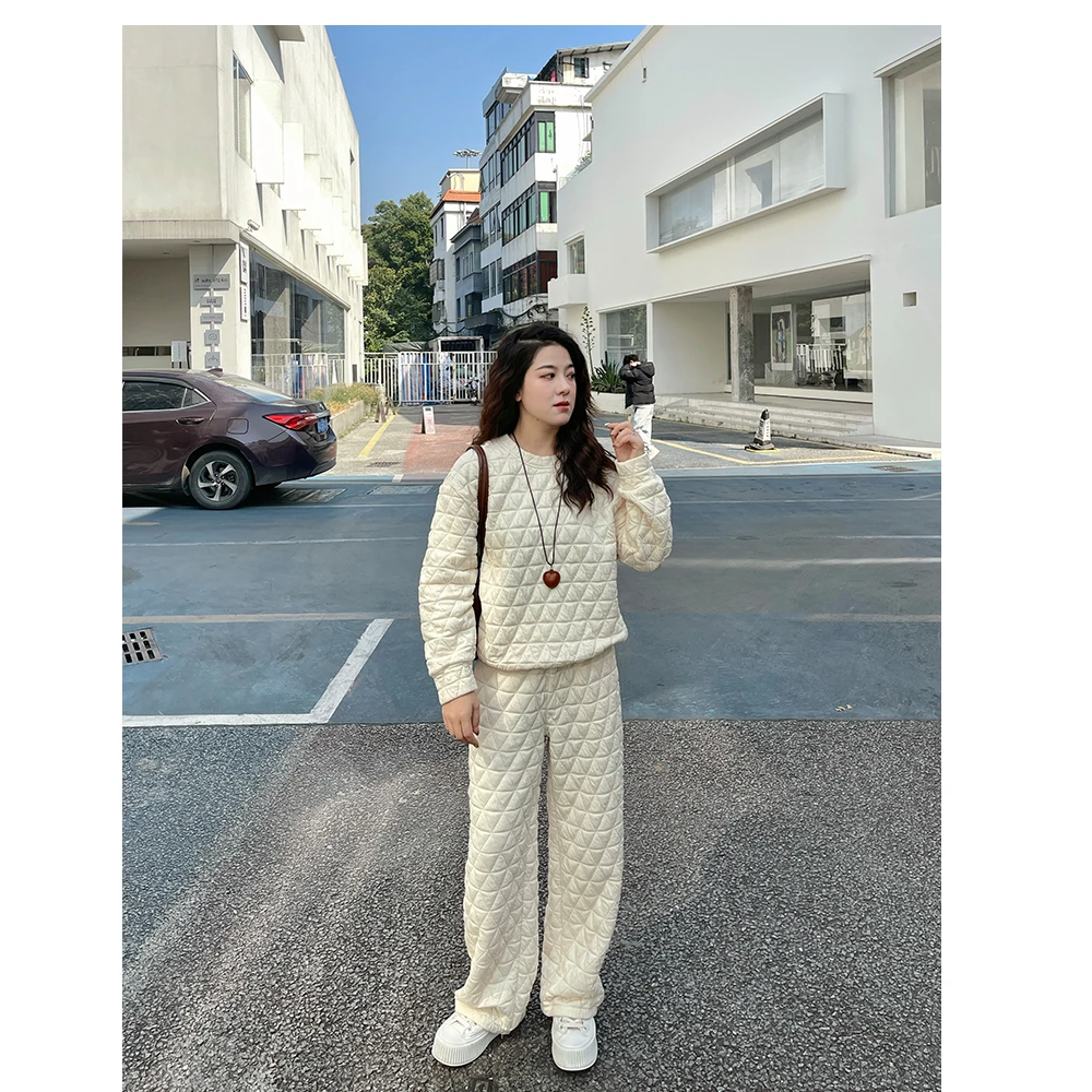 WenWen小个子冬新韩系显瘦菱格卫衣裤子显瘦时尚两件套套装2459