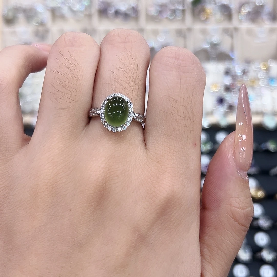 岫玉银S925镶嵌戒指