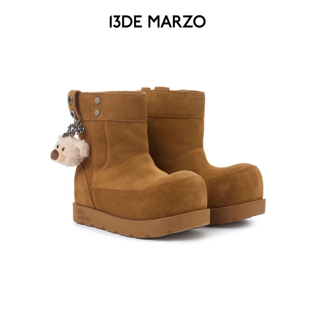 13DE MARZO女士 2025秋冬新款中筒雪地靴加绒加厚增高厚底棉鞋
