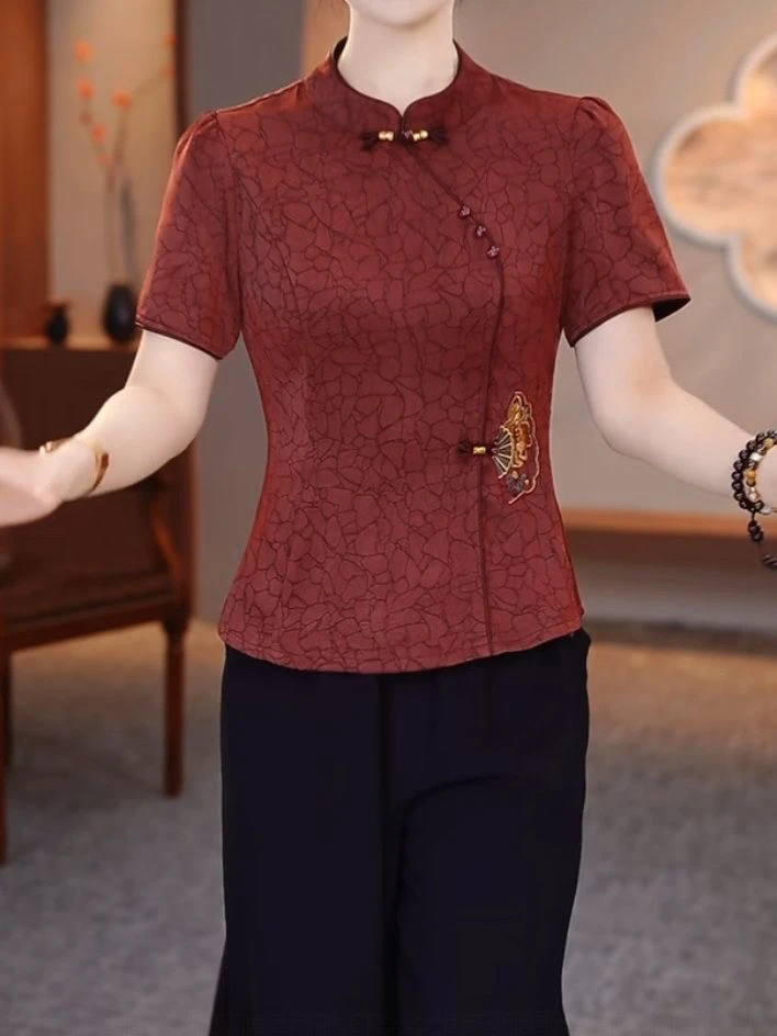 高级冰丝缎2025中式改良夏季新款套装上衣裤子中老年妈妈两件套女