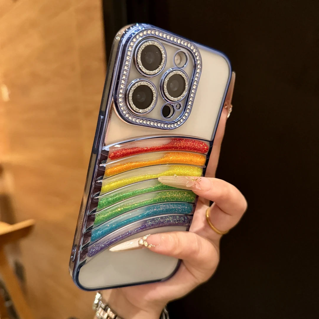 彩虹流沙轻奢闪钻适用苹果17promax手机壳iPhone16透明15个性14女