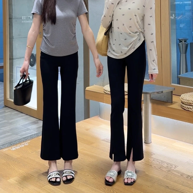 轻薄透气九分微喇叭裤女夏季薄款2025新款冰丝垂感高腰显瘦休闲裤