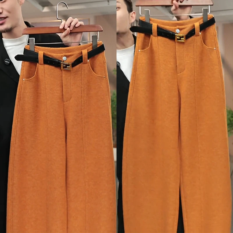 加厚毛呢弯刀阔腿裤女2025秋冬新款洋气醋酸羊毛休闲裤灰色阔腿裤