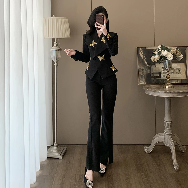 秋季时尚御姐轻奢女神范高端洋气小香风西装外套女套装长裤两件套