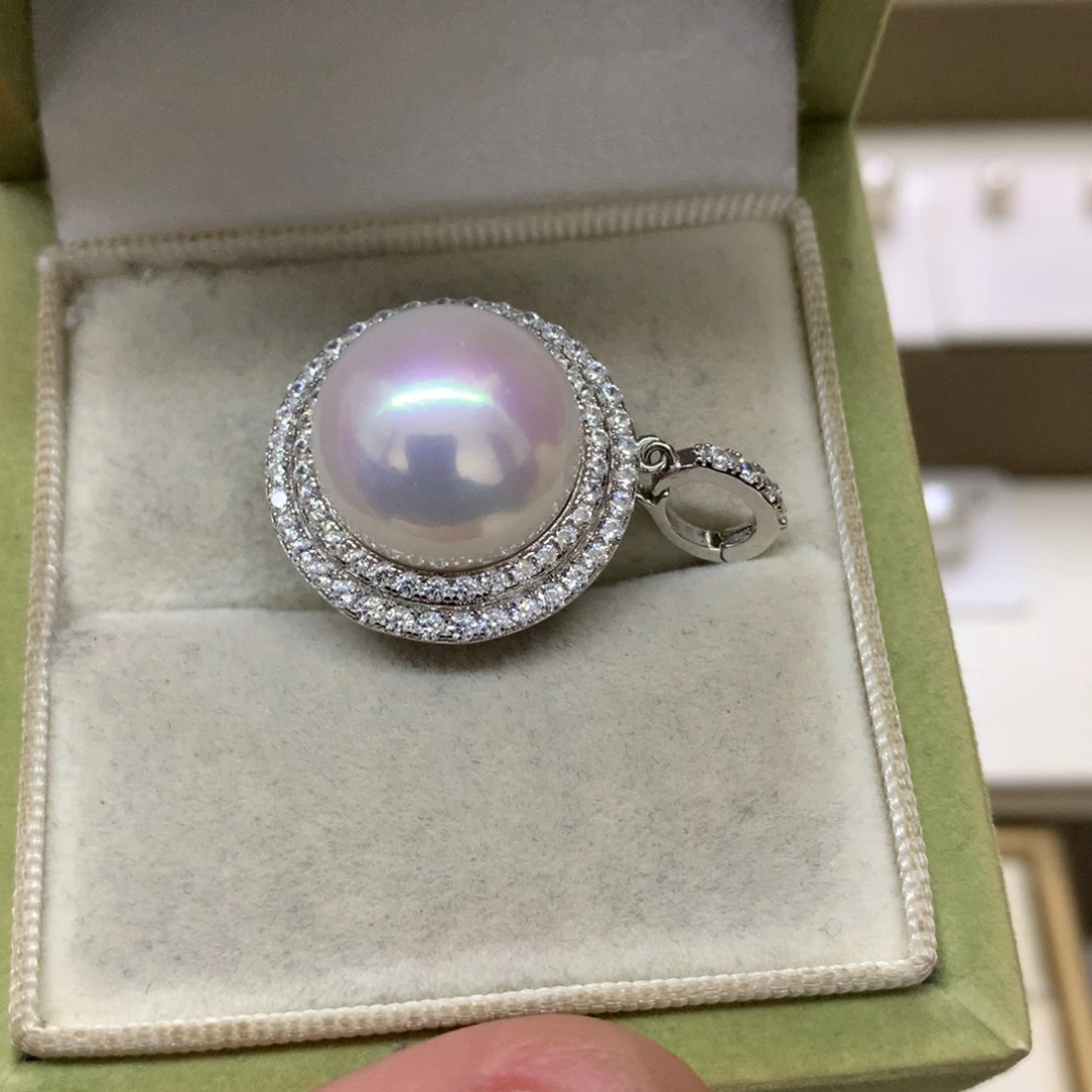 银S925镶嵌淡水珍珠颈饰15-16爱迪生太阳花吊坠