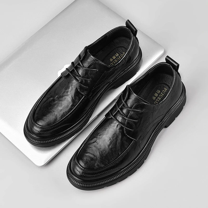 8816皮鞋男英伦商务男士休闲百搭时尚潮流夏季透气软底软皮系带鞋